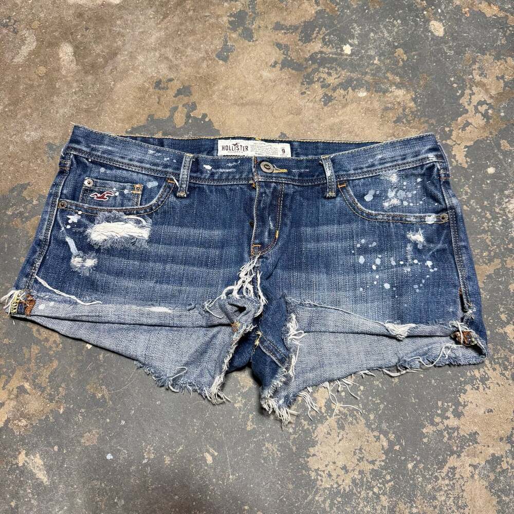 Hollister Denim Shorts Size 9 Distressed Paint Splatter